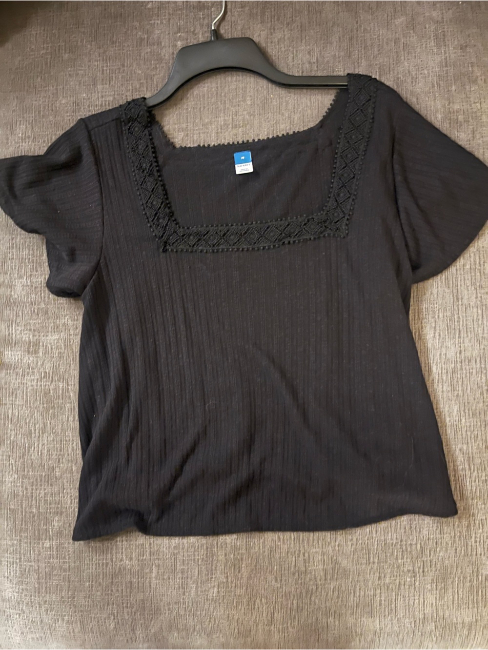 Old Navy Black Square-Neck Short Sleeve Tee with Lace Trim